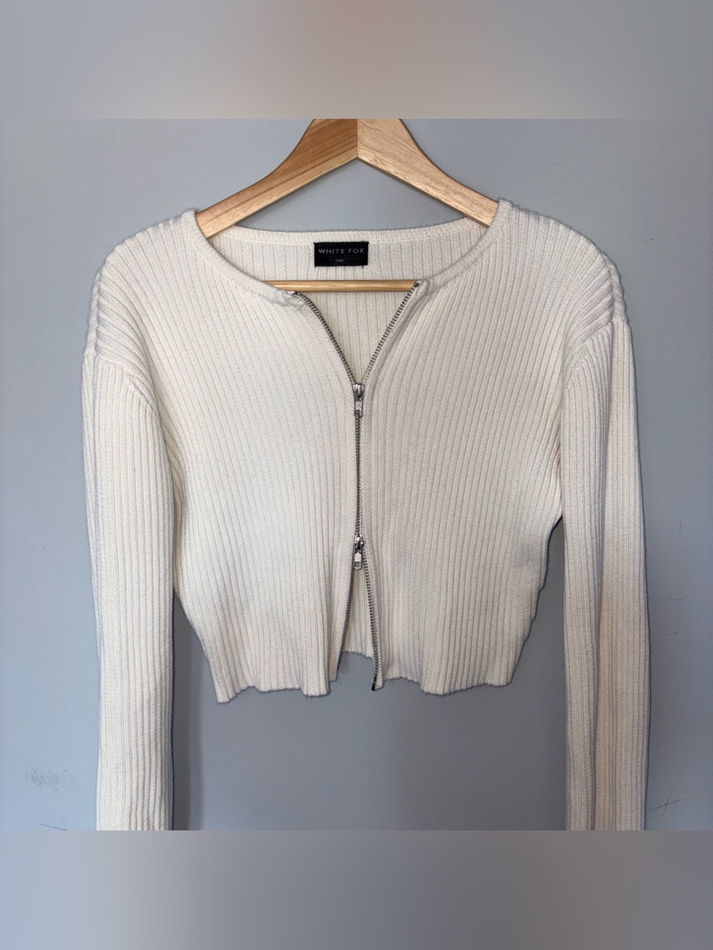 White Fox Ivory Ribbed Zip-Front Women's Sweater